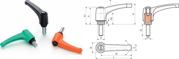 EUROMODEL Indexed clamping lever with threaded stud