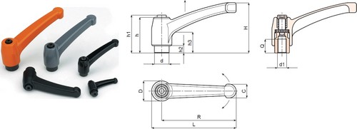 Zamak alloy indexed clamping lever with threaded insert