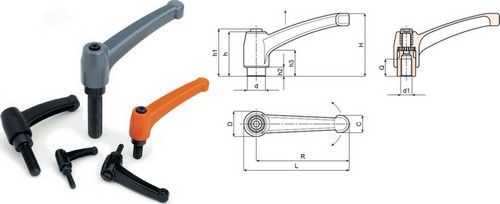Zamak alloy indexed clamping lever with threaded stud