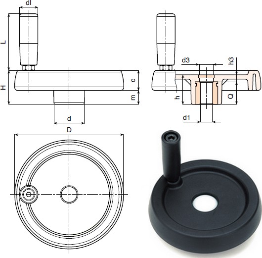 Solid control handwheel with revolving handle