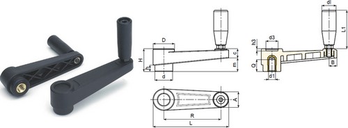 Crank handle with threaded insert and revolving handle