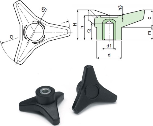 3- lobe handwheel with smooth hole