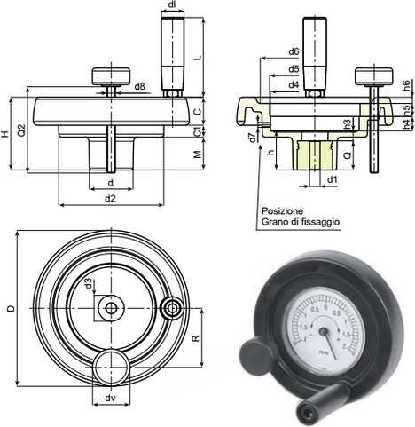 Solid control handwheel for built-in position indicator with  and locking handwheel
