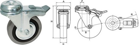 Natural Rubber Tyre Bolt Hole Braked Castors