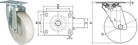 Industrial Castrors - Heavy Duty Nylon Wheel Swivel Plate